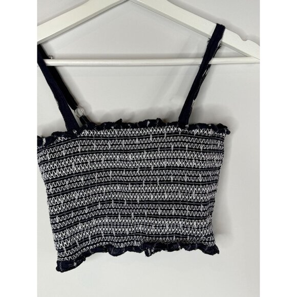 Forever 21 Top Womens Small Crop Tank Tube Blue White Casual Summer Tee Smocked - Picture 3 of 12